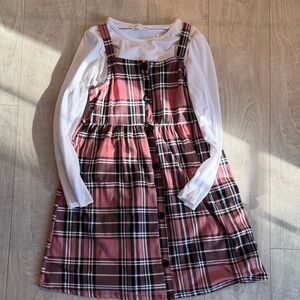 Stylish Pink Plaid Kids Dress with White Sleeves